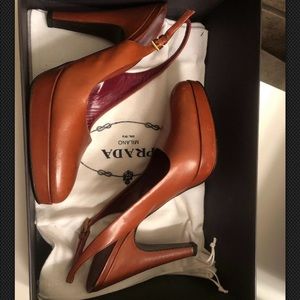 Prada VTG Chocolate Brown Leather Slingback Pumps